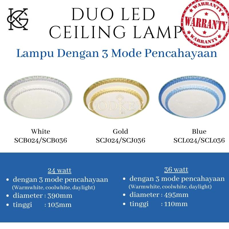 Lampu Hias Plafon SC 24 Watt 36 watt Murah List LED 1 Warna Cahaya Minimalis Ceiling Lamp 24W 36W