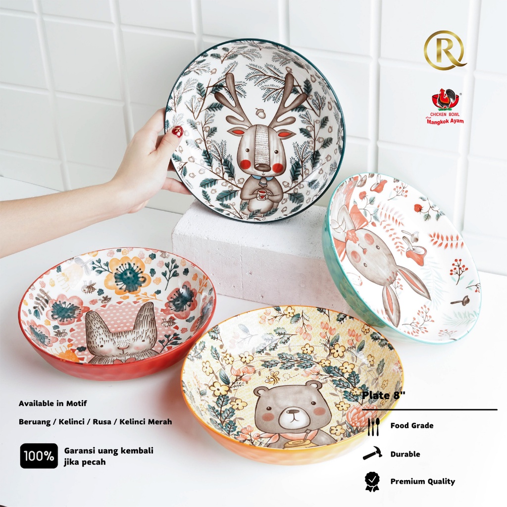 Piring Makan Keramik 20cm 8inch Motif Cartoon Series Lucu Cantik