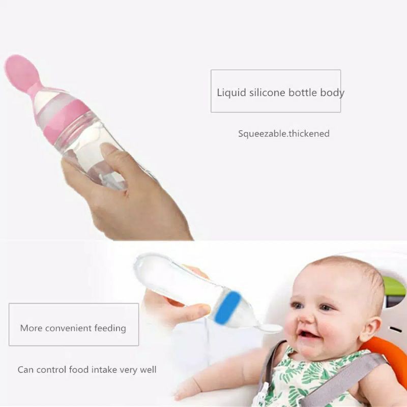 Botol Dot Silicone Sendok Makan Bayi BPA FREE 90ml | FOOD FEEDER CEREAL Botol Sendok Silikon Bayi