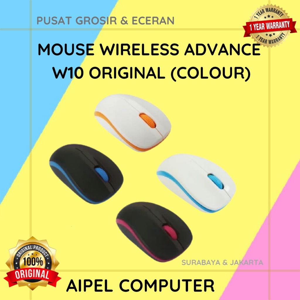 W10 | MOUSE WIRELESS ADVANCE W10 ORIGINAL RESMI (COLOUR)