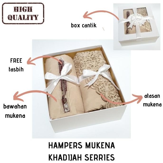 

HAMPERS KADO MUKENA KHADIJAH SERRIES FREE TASBIH&KARTU UCAPAN