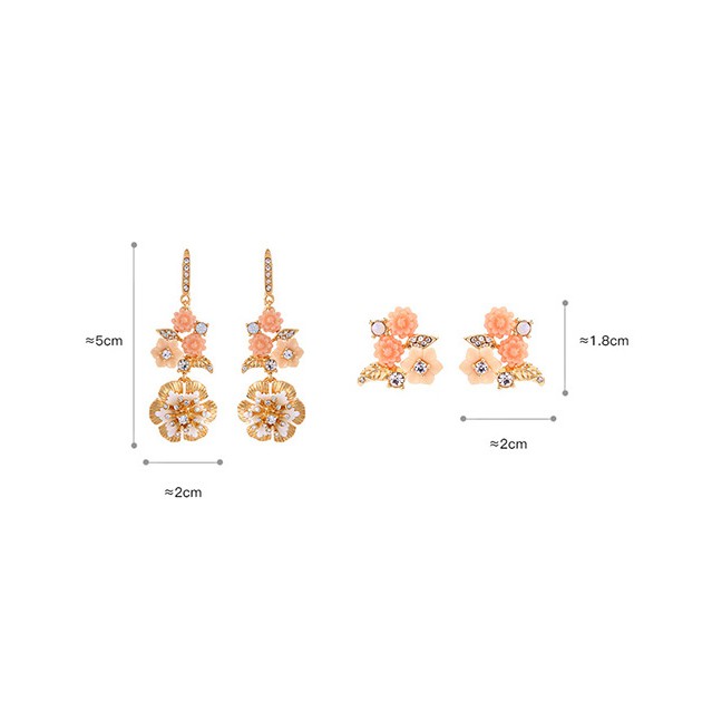 LRC Anting Gantung Fashion Gold Color Flowers&amp;diamond Long Earrings