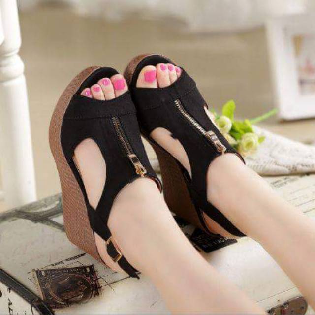 SENDAL WEDGES DV120 HITAM (REALPICT GESER) sleting tali