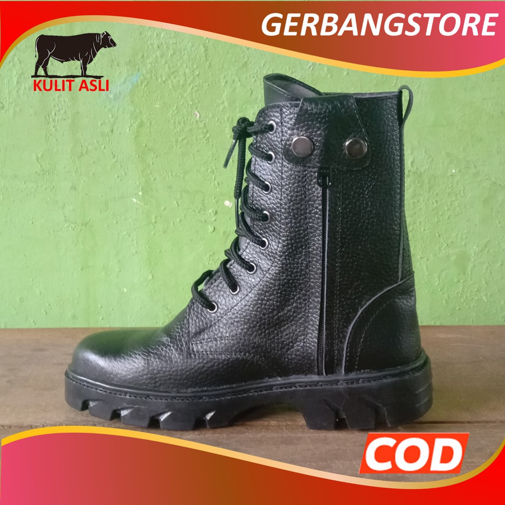 Sepatu PDL Resleting Tali Safety Kulit Asli Sapi