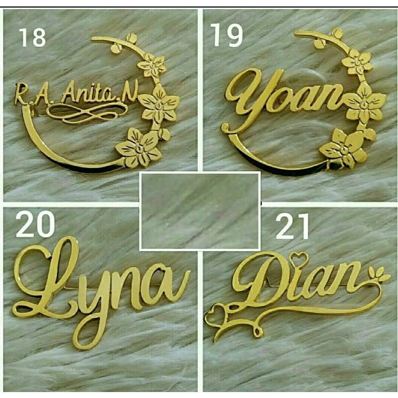 Bros nama / Bros nama custom lapis emas asli anti karat / Bros ukir nama peniti hijab