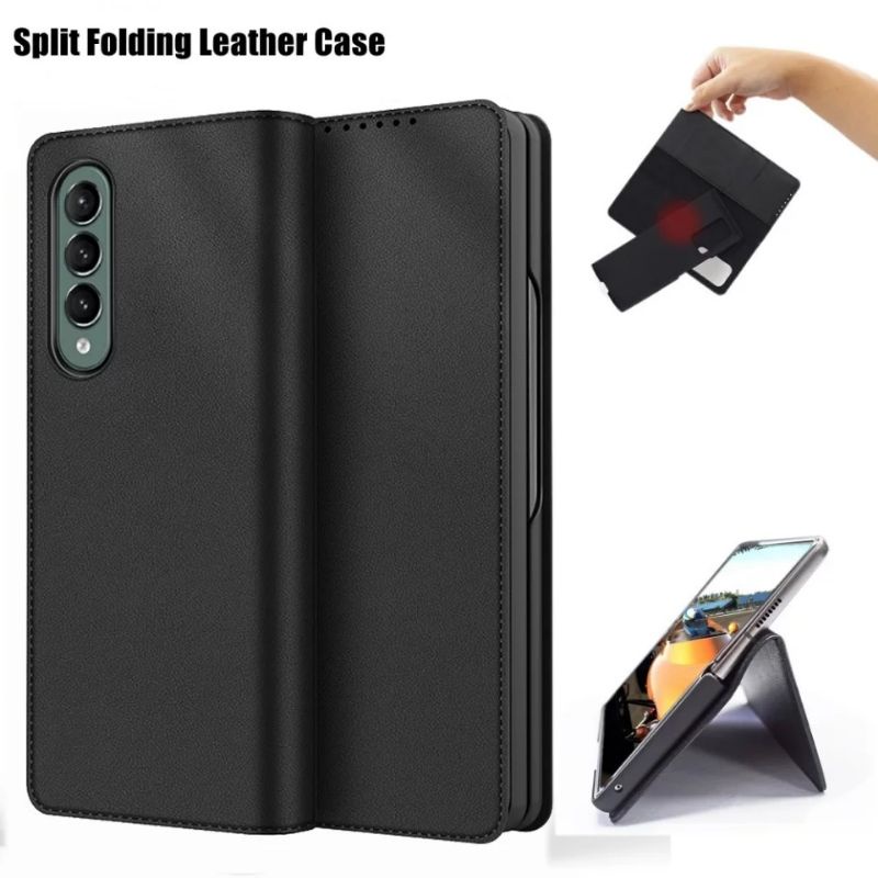 Original Soft Flip Case Samsung Galaxy Z Fold 3 Fold3 5G W22 Premium Leather Magnetic Folio Cover Wallet Card Slot Casing Sarung Hp Lipat Kulit Ori Asli