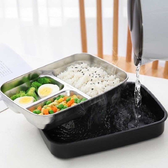 Kotak Makan Bento Lunch Box 3 Grid Spoon &amp; Chopstick