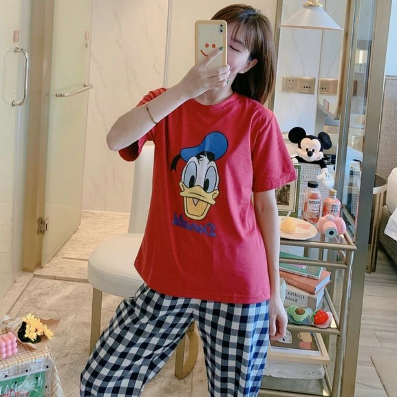 Setelan Baju Celana Tidur Piyama Donald Duck Donal Bebek Merah