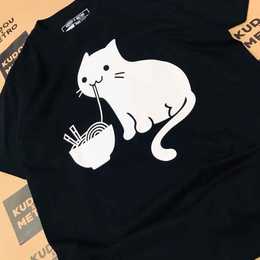 Tshirt Cute Cat Eating Ramen Premium Unisex