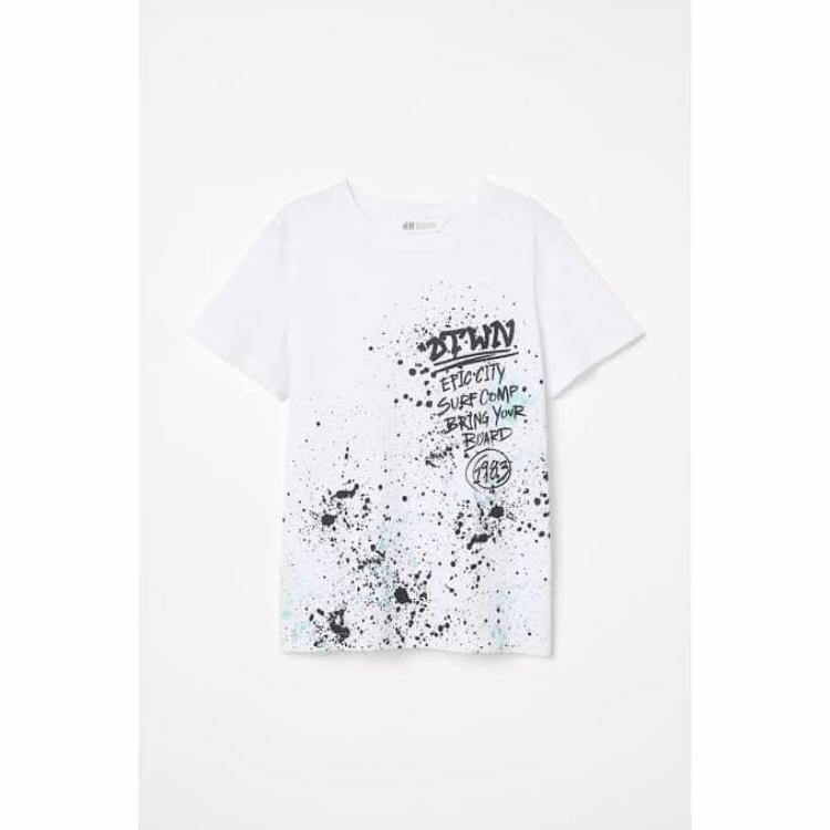 Baju Kaos Atasan Anak Lelaki DTWN Full Print Putih H M Baju Kaos Atasan Anak Lelaki DTWN Full Print Putih H M