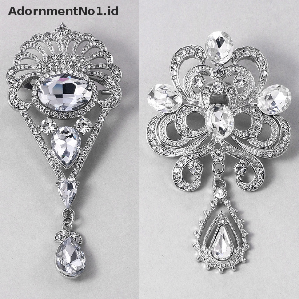 (AdornmentNo1) Bros / Pin Vintage Bentuk Tetesan Air Aksen Kristal + Berlian Imitasi Untuk Wanita / Pesta Pernikahan