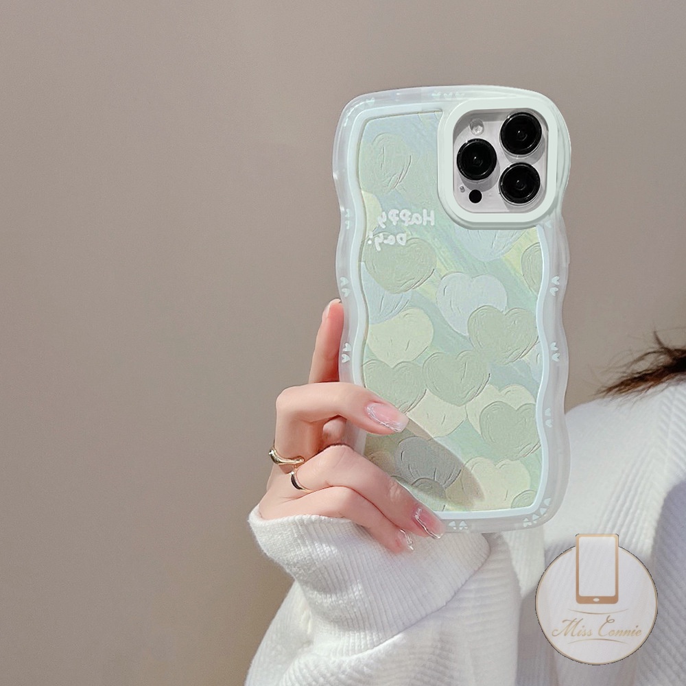 Oppo A54 A17 A78 A57 A77s A55 A16K A96 Reno 8t A95 A15 A1K A16 A53 A74 A76 A9 A5 A31 A12 A5s A7 A16E A3s A12e A15s A52 Ins Korea Lukisan Cat Minyak Love Hati Baru Curly Wavy Edge Case