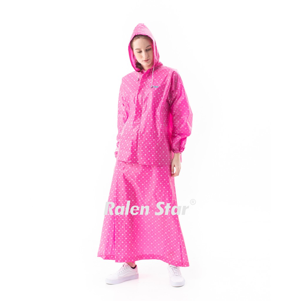 Jas Hujan RALEN STAR ROK STARLIGHT 66015 Wanita Dewasa Muslimah Gamis Motif Polkadot Tebal Setelan