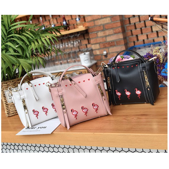 Slingbag Flamingo / Tas bordir motif flamingo / Tas selempang mini / tas slempang import