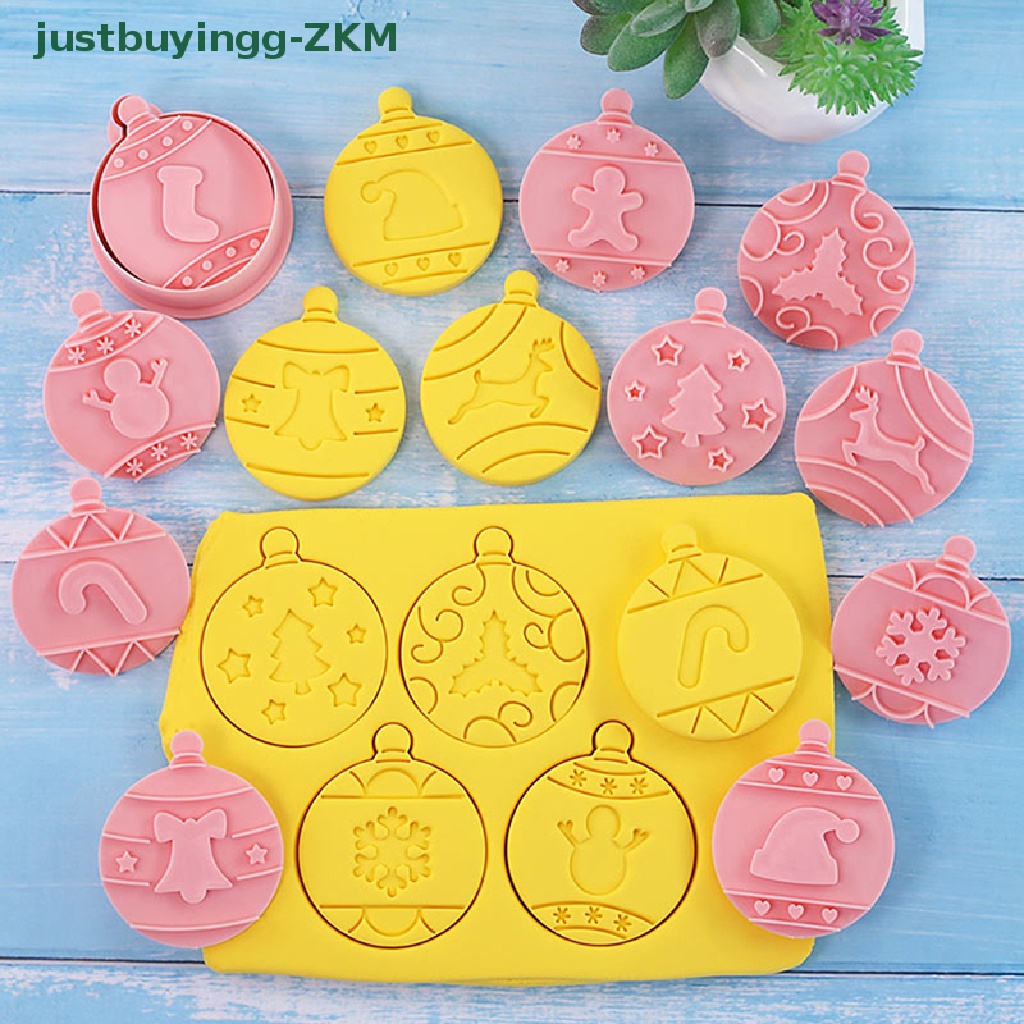 10pcs / Set Stempel Pemotong Kue Bentuk Bulat Desain Pohon Natal