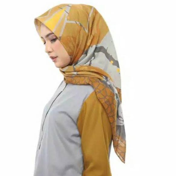 ❋ HIJAB SEGI EMPAT VOAL DENAY KW ROSE MUSTARD KERUDUNG JILBAB DEENAY MOTIF KUNING Ω