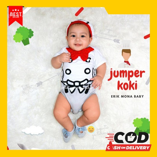 Jumper Bayi Newborn Perempuan Laki Bisa Custom Nama Dan Tulisan Lucu Baju Bayi Jumper Koki - S