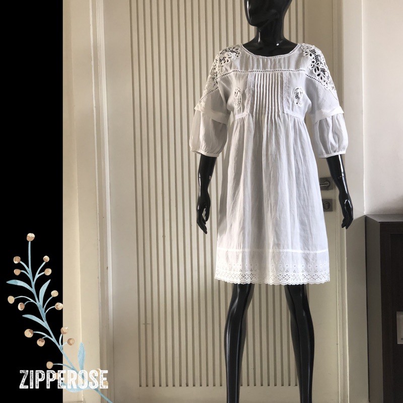 STELLA MC CRT White Linen Embroidery Beach bohemian Dress #0173