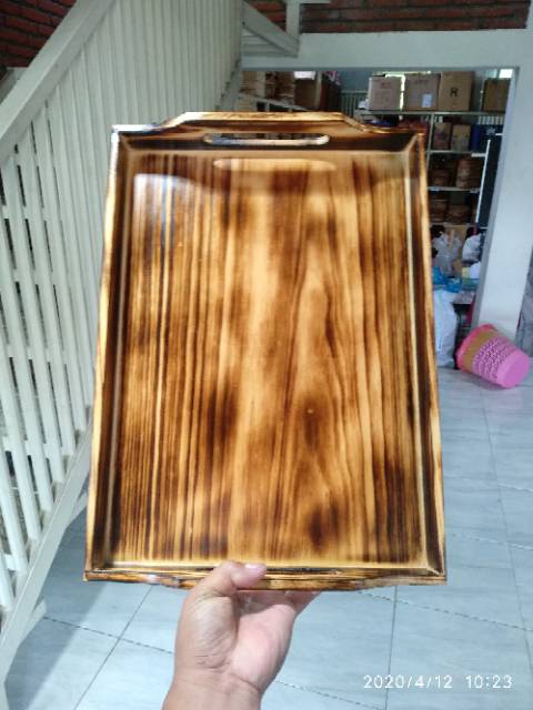 Baki Kayu / Nampan Kayu / Tray Kayu Pinus Motif Bakaran 40 x 30