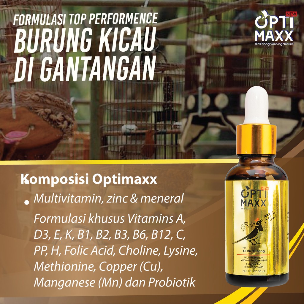 Optimaxx Vitamin  Burung Kicau Gacor Di Gantangan Lovebird Murai Batu  Kenari Kacer Kaos Mania