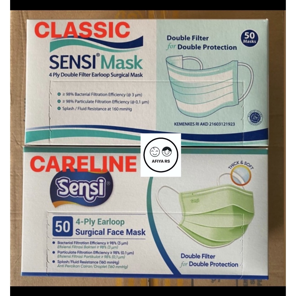 Masker Sensi Surgical Earloop 4 Ply Double Filter isi 50 pcs/Box