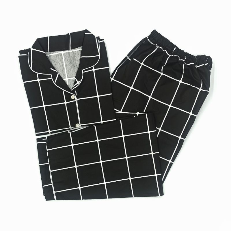 Baju Tidur Wanita / Piyama Wanita Tie Dye Set Motif Kekinian-Kotak Black