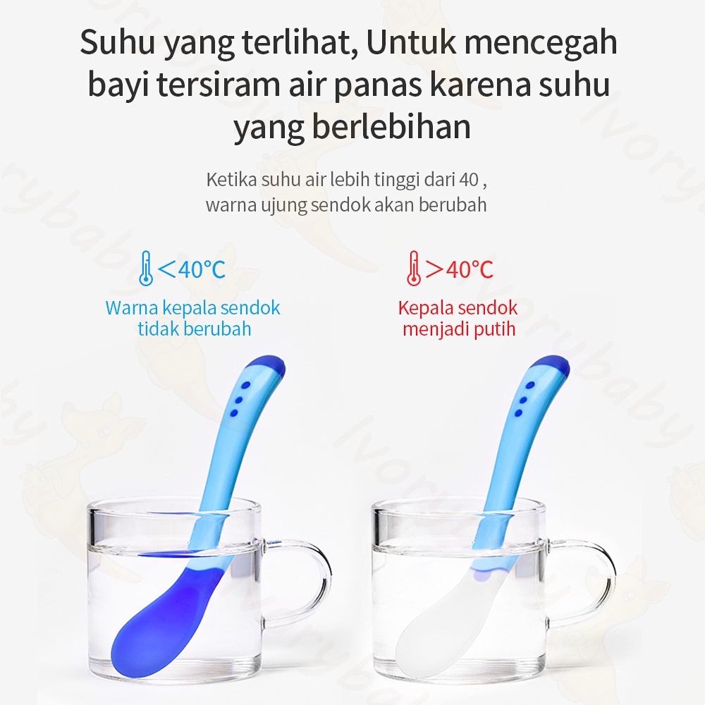 Ivorybaby Alat makan sendok/garpu bayi sensor panas sendok plastik bayi