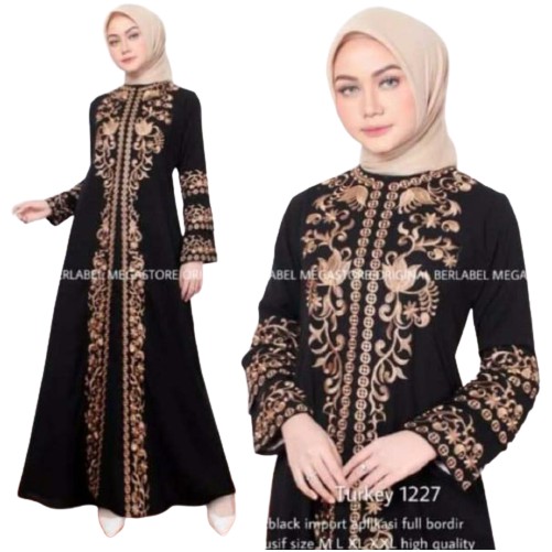 Exclusive Casual Abaya Hitam Bordir Bahan Jetblack Saudi Dress Maxi Turki Umroh Kwalitas Boutique-212 Busui
