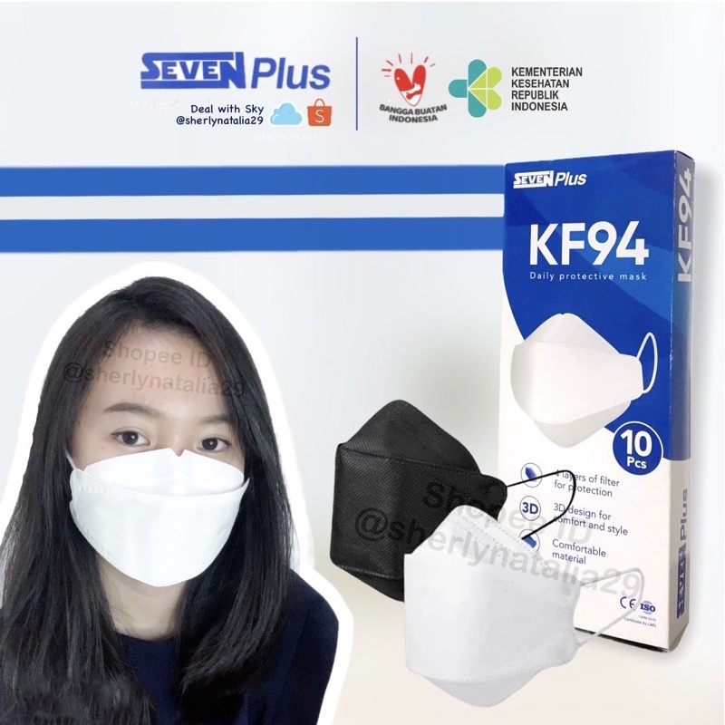 MASKER SEVEN PLUS KF94 MEDIS 4PLY KEMENKES 3D DISPOSABLE EARLOOP 10PCS Surgical Mask 4D Korea
