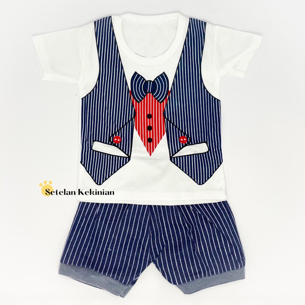 Setelan Baju Anak Cowok Usia 6bulan-12bulan Set Bayi Laki Laki Rompi Garis Tuxedo Jas Anak