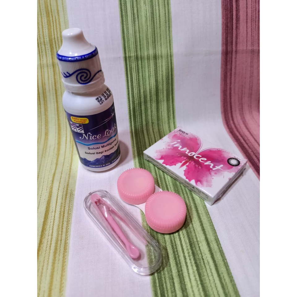 COD Paket Softlens X2 Innocent Dia 16 + Air Softlens Pure n Soft 60ml + Pinset + Lenscase