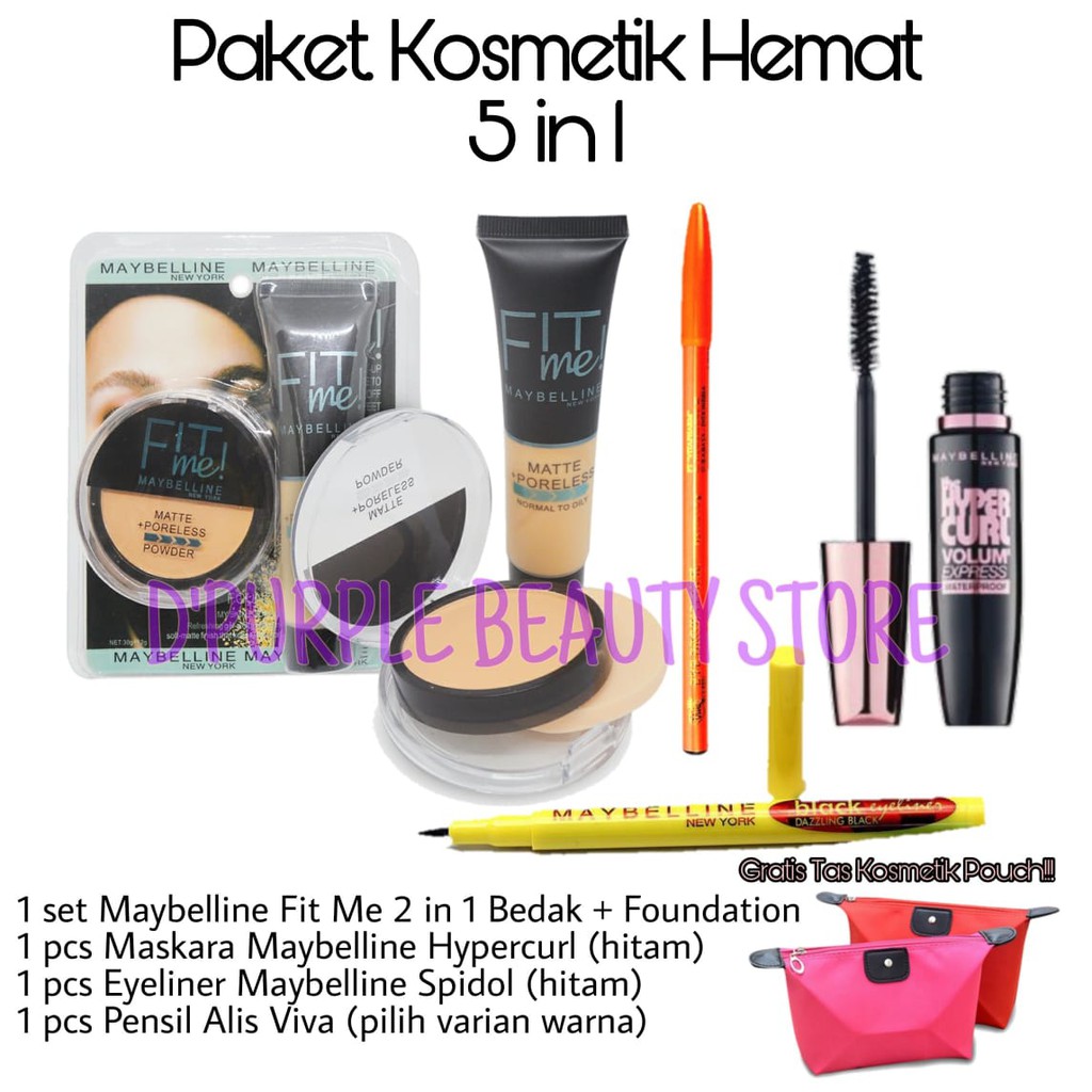 Paket Kosmetik Hemat 5 n 1 - Paket MakeUp Maybelline Murah Lengkap 5 In 1