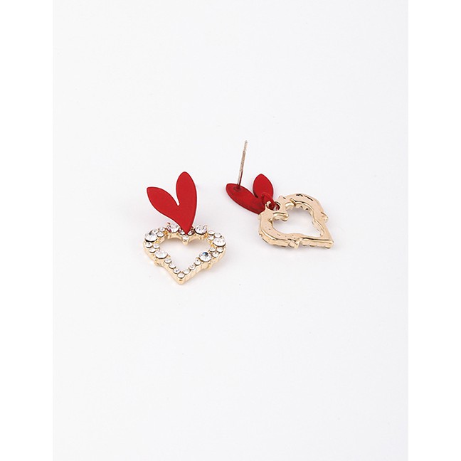 LRC Anting Tusuk Fashion Pink 925 Silver Needle Heart Flash Diamond Earrings D89771