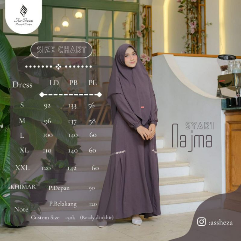 Gamis set khimar Najma As sheza S - XXXL oversize Azzura itycrepe premium hq terbaru manasik haji umroh lebaran series