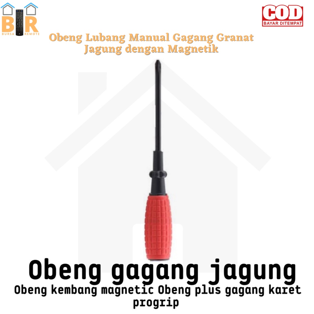 Obeng Magnet Gagang Karet Granat Jagung 2-8 Inch Plus Minus