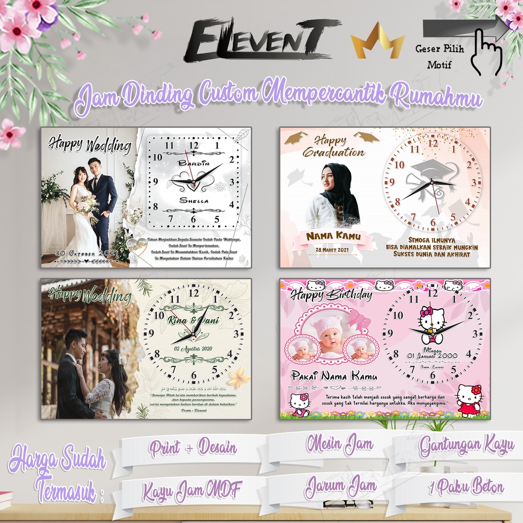 Kado Ulang Tahun Jam Dinding Kayu 30x45cm Foto Custom Hadiah Pernikahan Wedding Birthday Graduation Anniversary Ultah Biodata Anak Kado Bayi Ulang Tahun Foto Keluarga Pigura Photo Sahabat Bingkai Papan MDF Promo  Hadiah Wisuda Ultah Murah