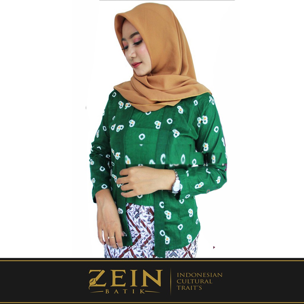 Kebaya Kutubaru Jumputan Batik Printing Hijau Sarwendah Kembang Mekar Model Terbaru Bigsize Jumbo