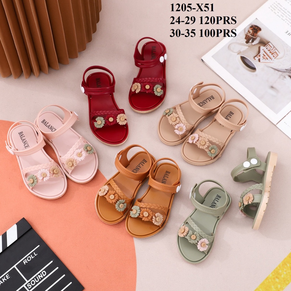 Sendal Anak Balance 1205 X51 Size 30 - 35 Kecil Sandal Jelly Import Size Motif Bunga &amp; Tali Original Empuk Lentur