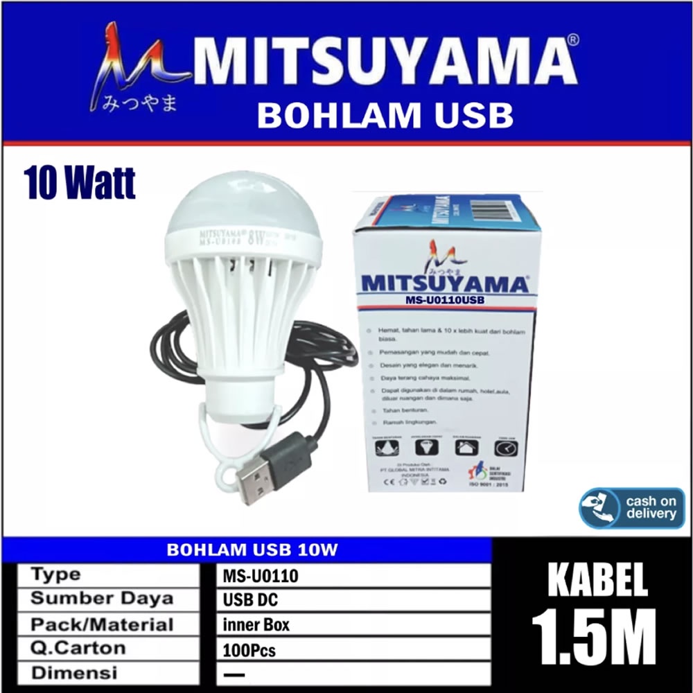 Bohlam USB Lampu LED 10 Watt Mitsuyama MS-U0110USB Kabel 1,5 Meter