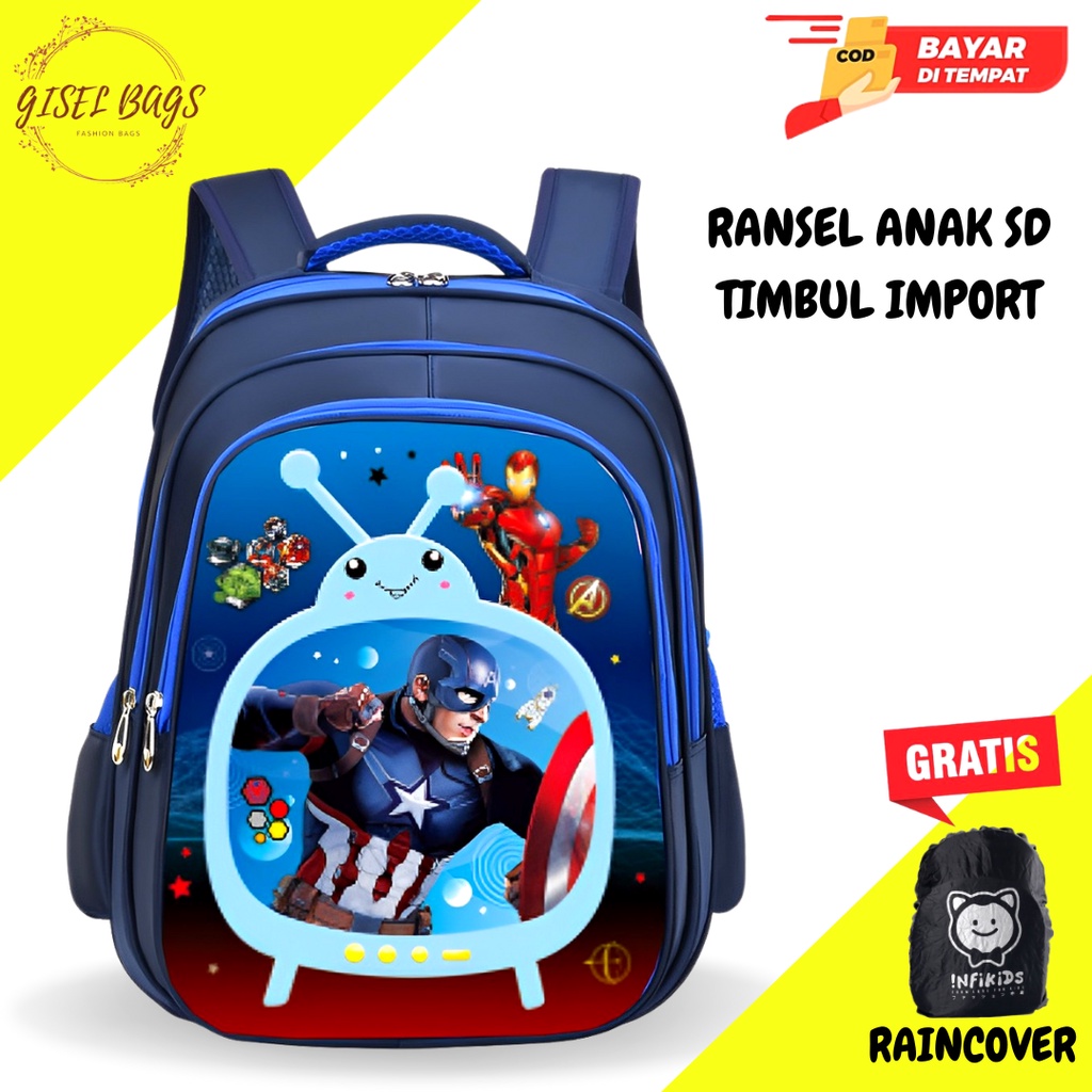 GSB Tas anak laki laki sekolah tk sd import gambar karakter superhero waterproof