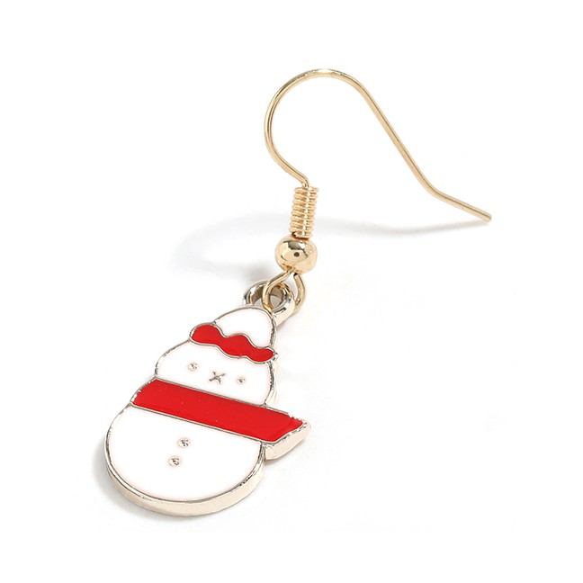 LRC Anting Natal Fashion Christmas Cane Snowman Alloy Dripping Christmas Cane Snowman Asymmetrical