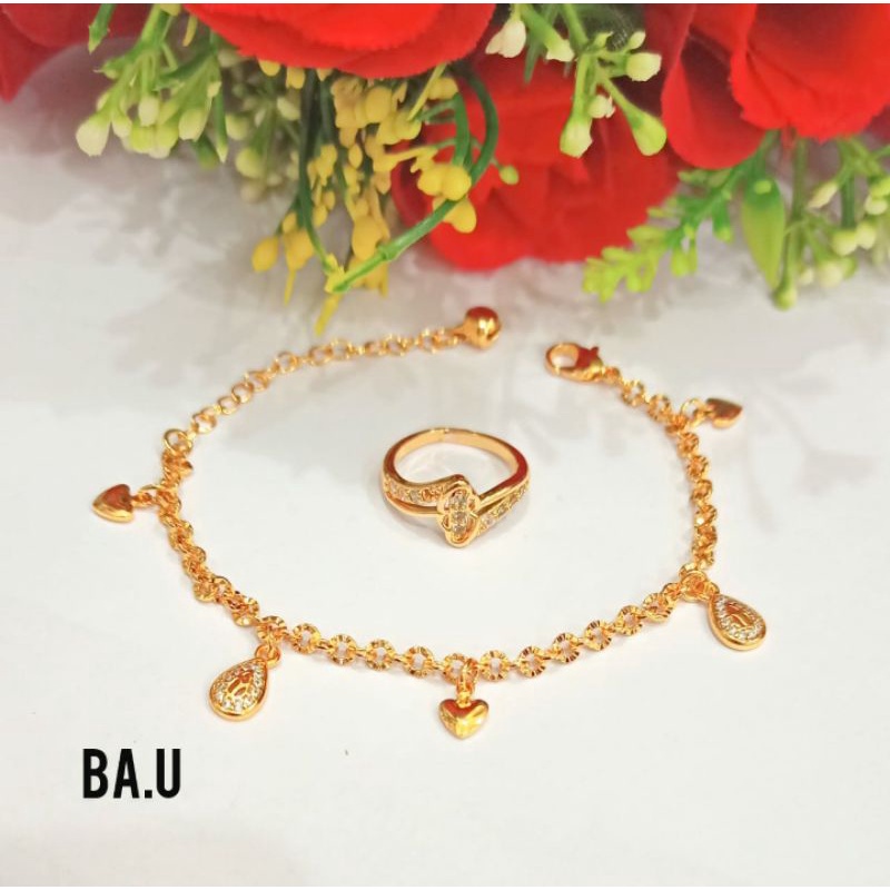 Gelang Nuri Mainan free Cincin Dewasa Permata Zircon Gold dan Silver limited edition (COD)