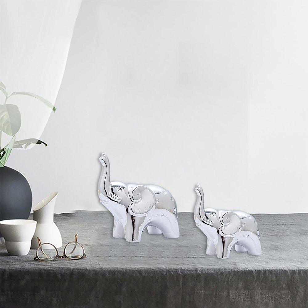 TOP 2pcs /Set Ornamen Gajah Gaya Nordic Ornamen Desktop Patung Hewan Keramik