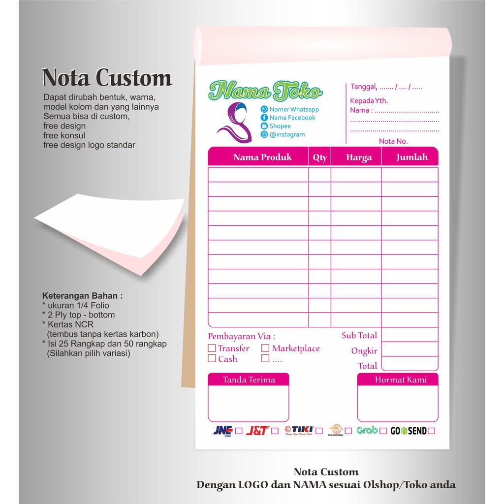 NOTA OLSHOP / KONTAN / TOKO /INVOICE 1/4 FOLIO