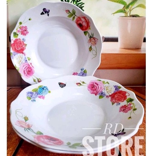 PROMO 3.PCS PIRING MAKAN ULIR MOTIF ROSE MELAMINE