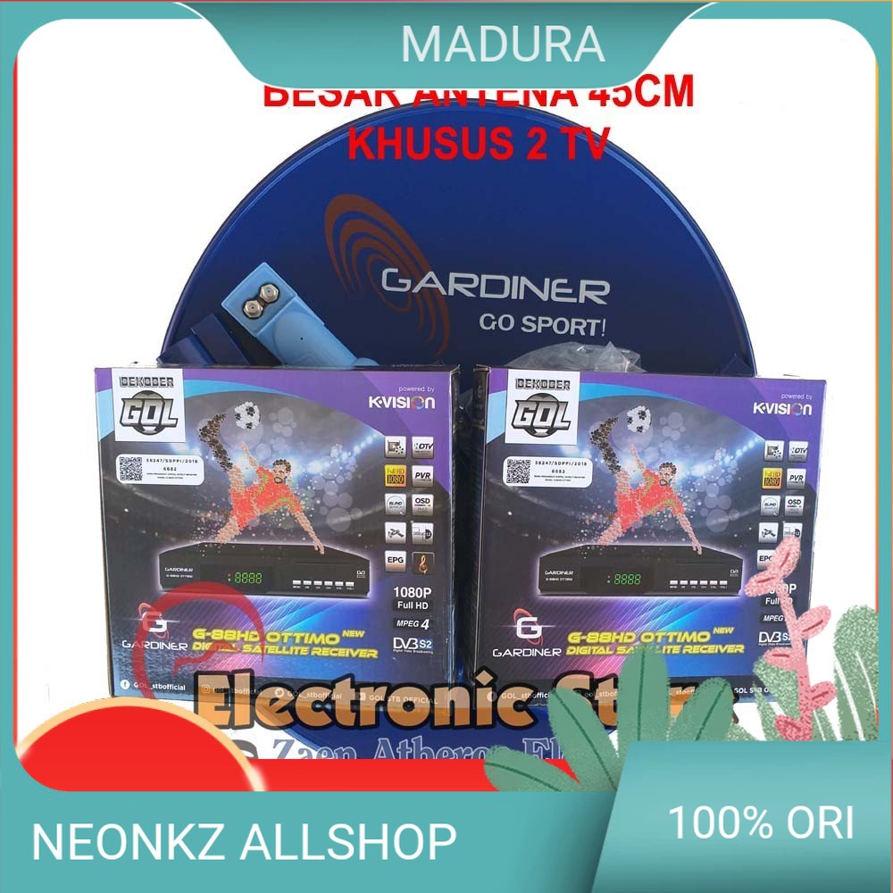 Paket Dish Antena Parabola Mini 2 TV / Kamar + 2 Receiver Garmedia Gardiner Ottimo KVision C2000