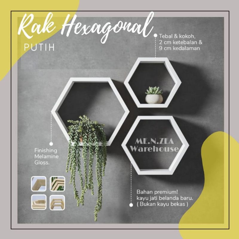 Rak Hexagonal Kayu Premium Dekorasi Dinding / Hiasan Dinding Hexagonal /  Rak Minimalis Kayu Premium
