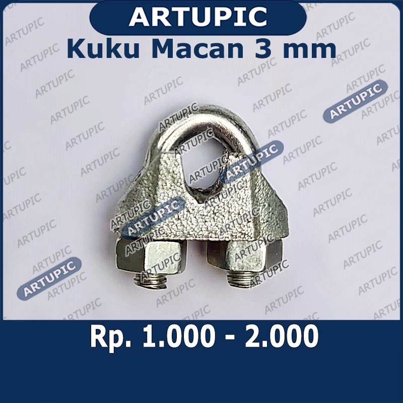 Kuku Macan 3 mm Klem Seling Wire Clip Clamp Tali Kawat Baja Kabel Seling Sling 3mm