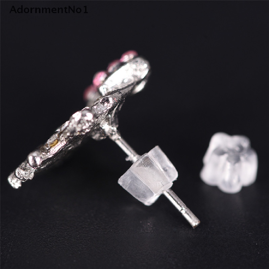 (AdornmentNo1) 100pcs / Set Stopper Belakang Anting Tusuk Bentuk Bunga Bahan Karet Silikon Transparan