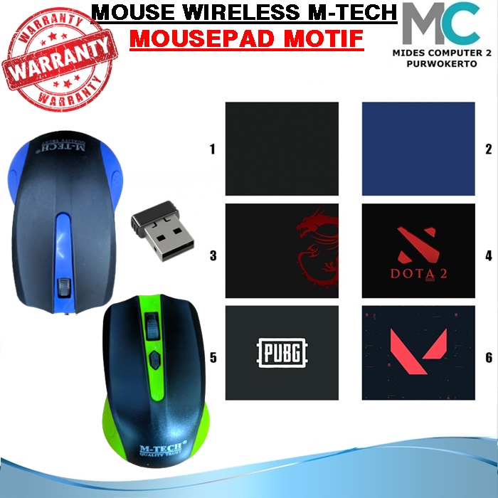 Paket Mouse Wireless M-Tech Dan Mousepad Kotak Ukuran 30 x 25